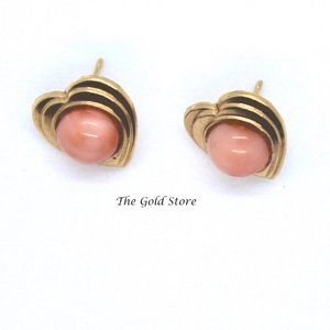 Solid Gold 14k Coral Heart Studs